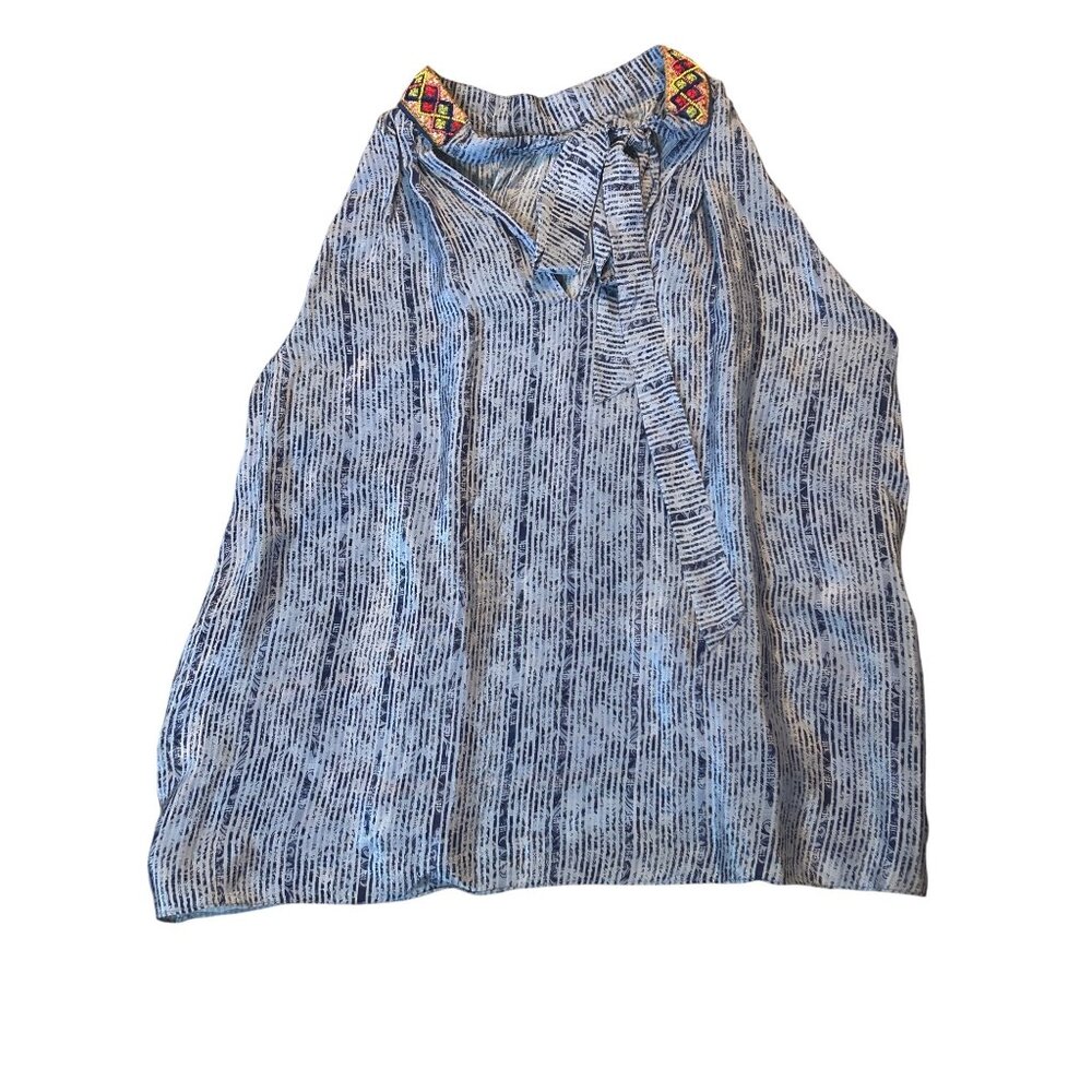 Bhanuni By Jyoti Sleeveless Blue Patterned Top Colorful Embroidery SP 1736